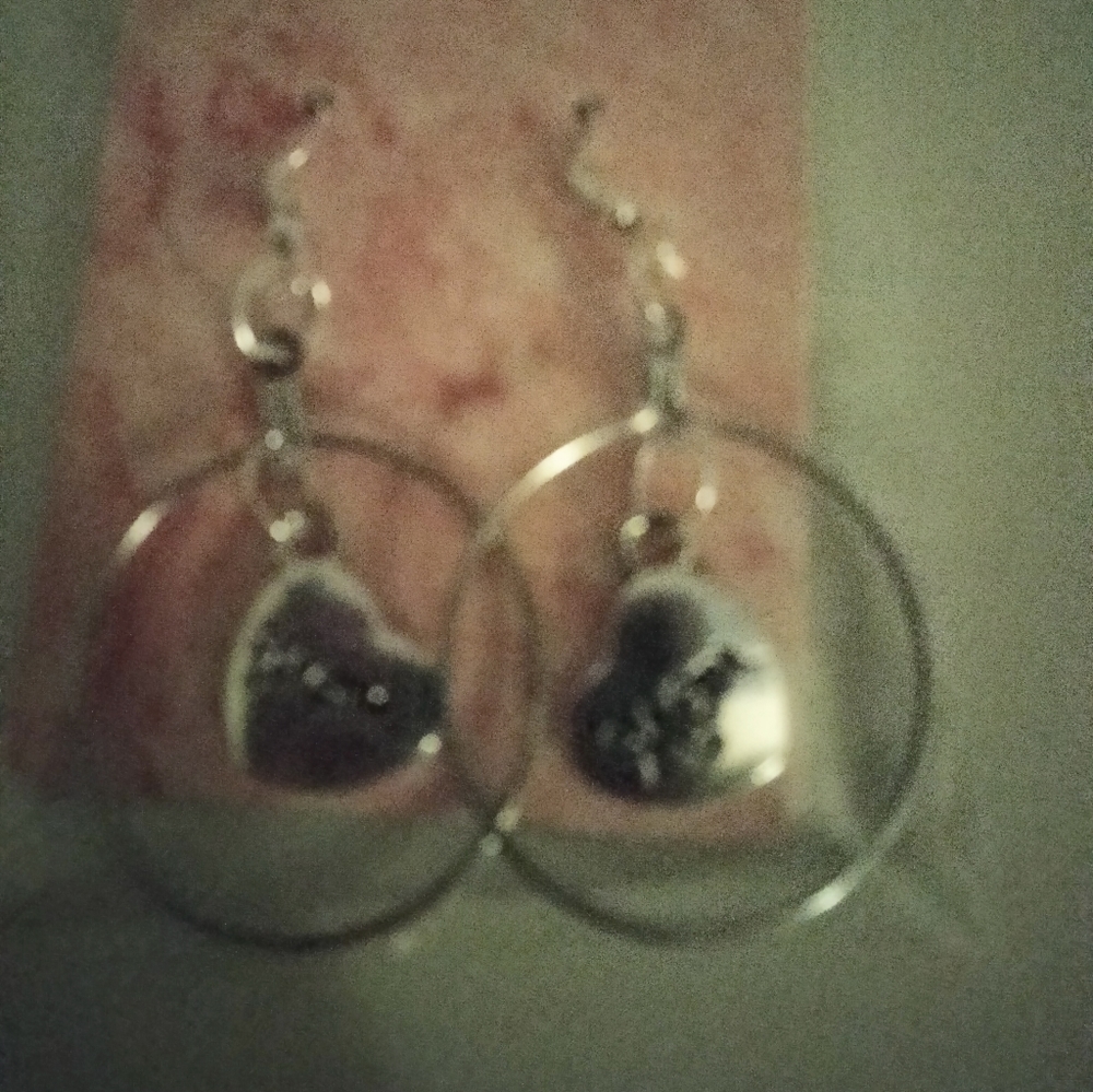 Mom heart inside of a sterling silver hoop